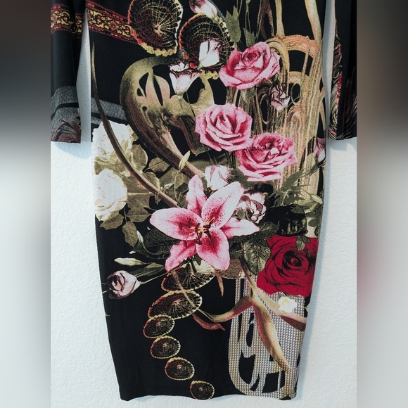 Joseph Ribkoff Black Multi-Color Floral Jersey Knit Long Sleeve Slim Mini Dress - Picture 6 of 9